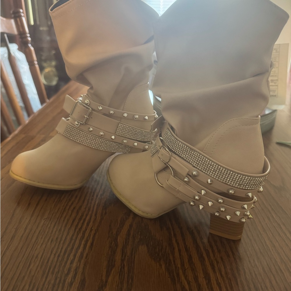 Women's Beige Studded Boots